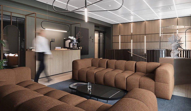 Современный и модный коричневый диван Квадро для офиса 